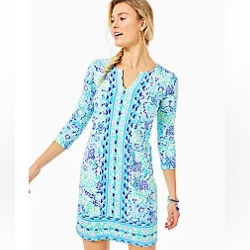 Lilly Pulitzer UPS 50+ Nadine dress in blue Ibiza open water
Size large
